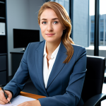 Home 16 이메일 자동화의 미래와 최신 트렌드 - **Prompt:** A professional businesswoman in a modest business suit, sitting at a desk in a modern of...