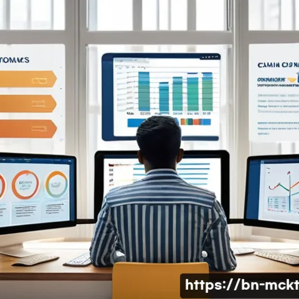 이메일 마케팅 자동화의 성장을 위한 전략 - A modern office scene depicting a Bengali marketing professional analyzing email campaign metrics on...