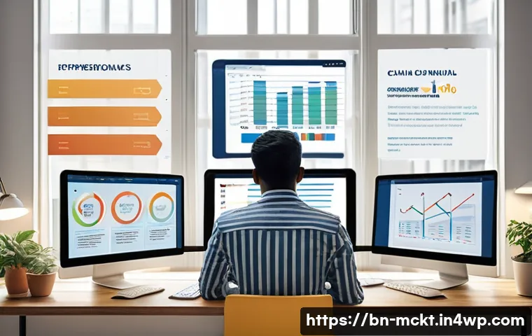 이메일 마케팅 자동화의 성장을 위한 전략 - A modern office scene depicting a Bengali marketing professional analyzing email campaign metrics on...