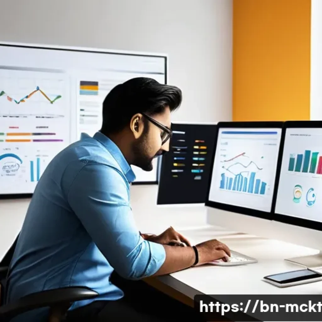 자동화된 이메일 마케팅을 위한 콘텐츠 계획 - A professional office scene showing a Bengali email marketer analyzing customer data on multiple scr...