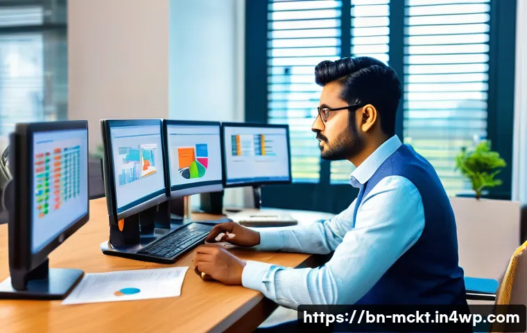 고객 세분화를 통한 이메일 자동화 전략 - A detailed professional workspace scene showing a Bengali business analyst sitting at a modern desk ...