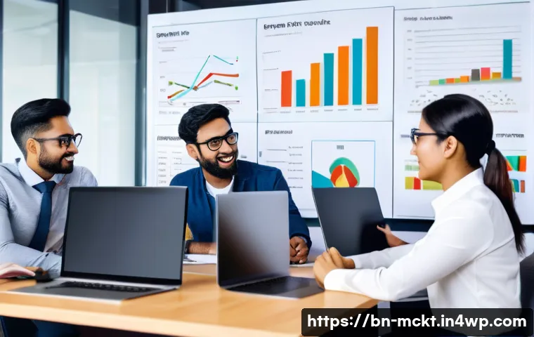 이메일 자동화 성공을 위한 KPI 설정 방법 - An office scene showing a diverse team of Bengali marketing professionals analyzing email campaign K...