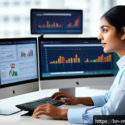 이메일 마케팅 자동화 성과 분석 방법 - A detailed professional workspace showing a Bengali email marketing analyst at a modern desk, multip...