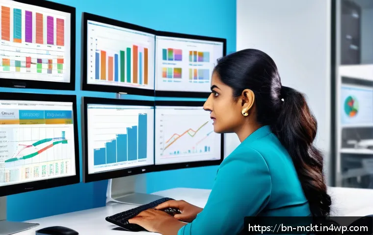 이메일 마케팅 자동화의 글로벌 성공 사례 - A professional Bengali businesswoman sitting at a modern office desk, analyzing customer behavior ch...